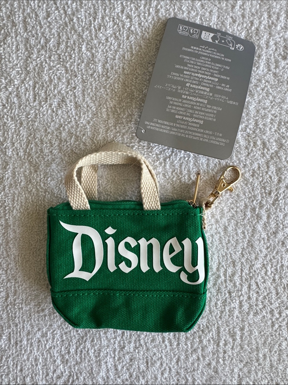 Disney Disneyland Resort Pop Color Green Mini Tote Keychain with Cream Handles